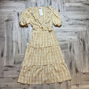 Miss Selfridge Ruffle Wrap Midi in Orche Check Size US 6